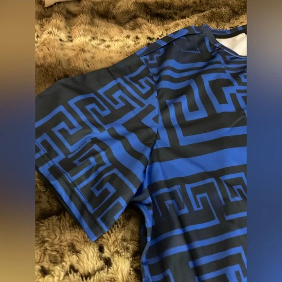Aztec Ziggy-Zag Design Size 5XL Royal Blue/Black Tee Shirt NEW Extra Big Man Top - Picture 2 of 10